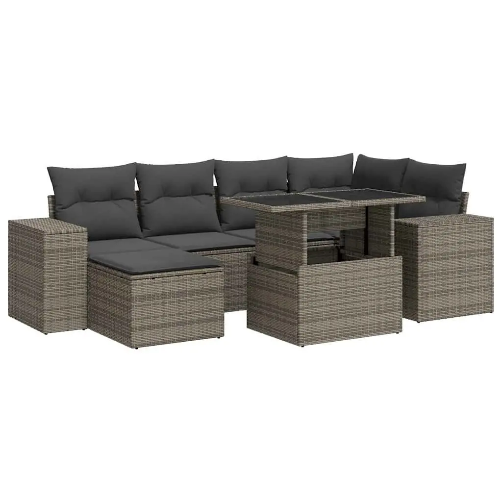7 Piece Garden Sofa Set Outdoor Furniture with Storage Cushions Grey Poly Rattan