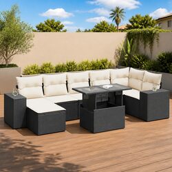 8 Piece Garden Sofa Set - Black PE Rattan Outdoor Furniture