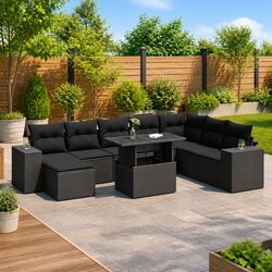 Garden Sofa Set Specifications: 9 Piece Black Poly Rattan