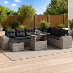 9 Piece Garden Sofa Set - Grey Poly Rattan with Storage