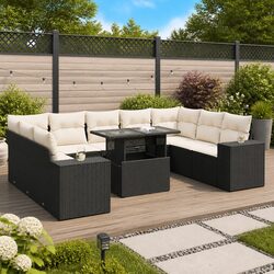 Modular Outdoor Sofa Set – 10 Pieces, Black PE Rattan