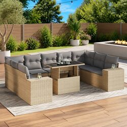 Garden Sofa Set 10 Piece: Beige Poly Rattan with Storage