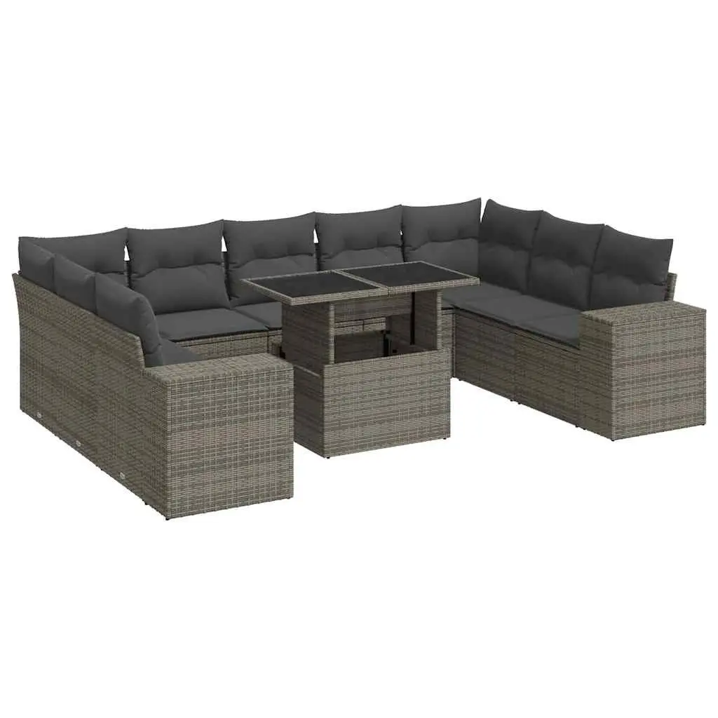 Garden Sofa Set 10 Piece Outdoor Furniture Grey Poly Rattan Modular Patio
