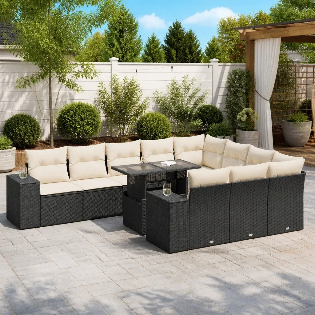 Garden Sofa Set 11 Piece Outdoor Furniture Black Poly Rattan Patio