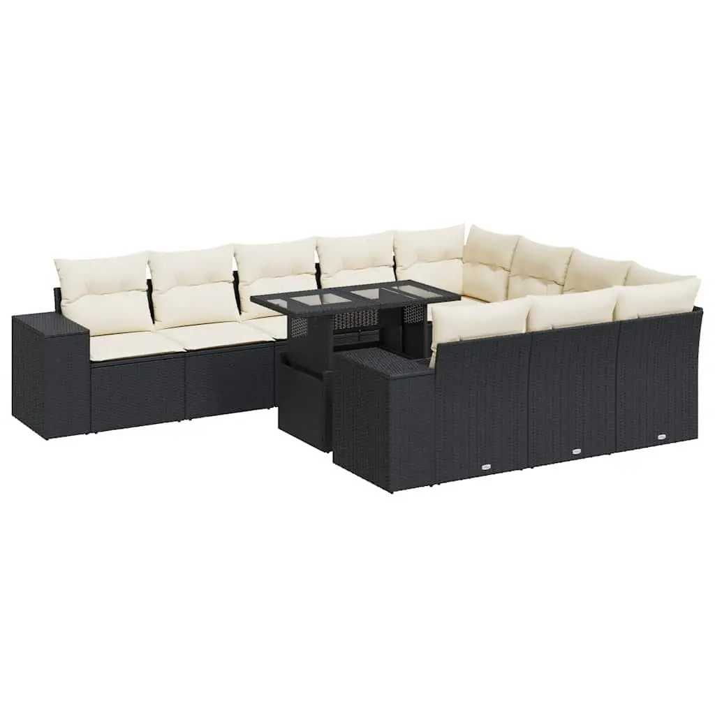 Garden Sofa Set 11 Piece Outdoor Furniture Black Poly Rattan Patio