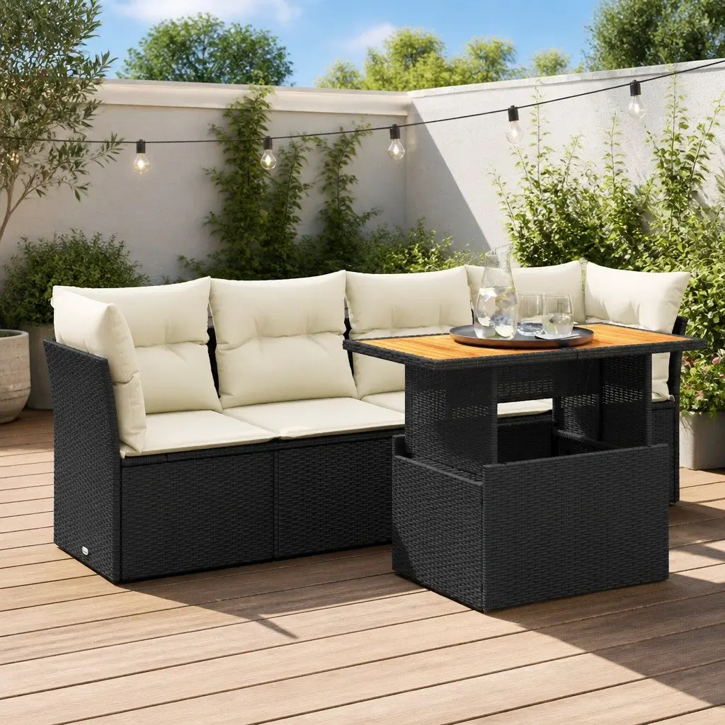 5 Piece Modular Garden Sofa Set in Black with Cushions