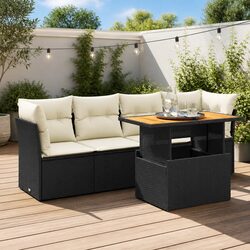 5 Piece Modular Garden Sofa Set in Black with Cushions
