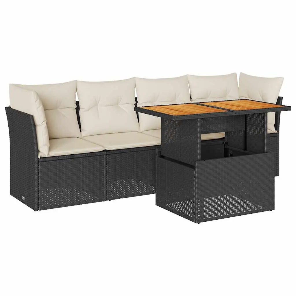 5 Piece Modular Garden Sofa Set in Black with Cushions