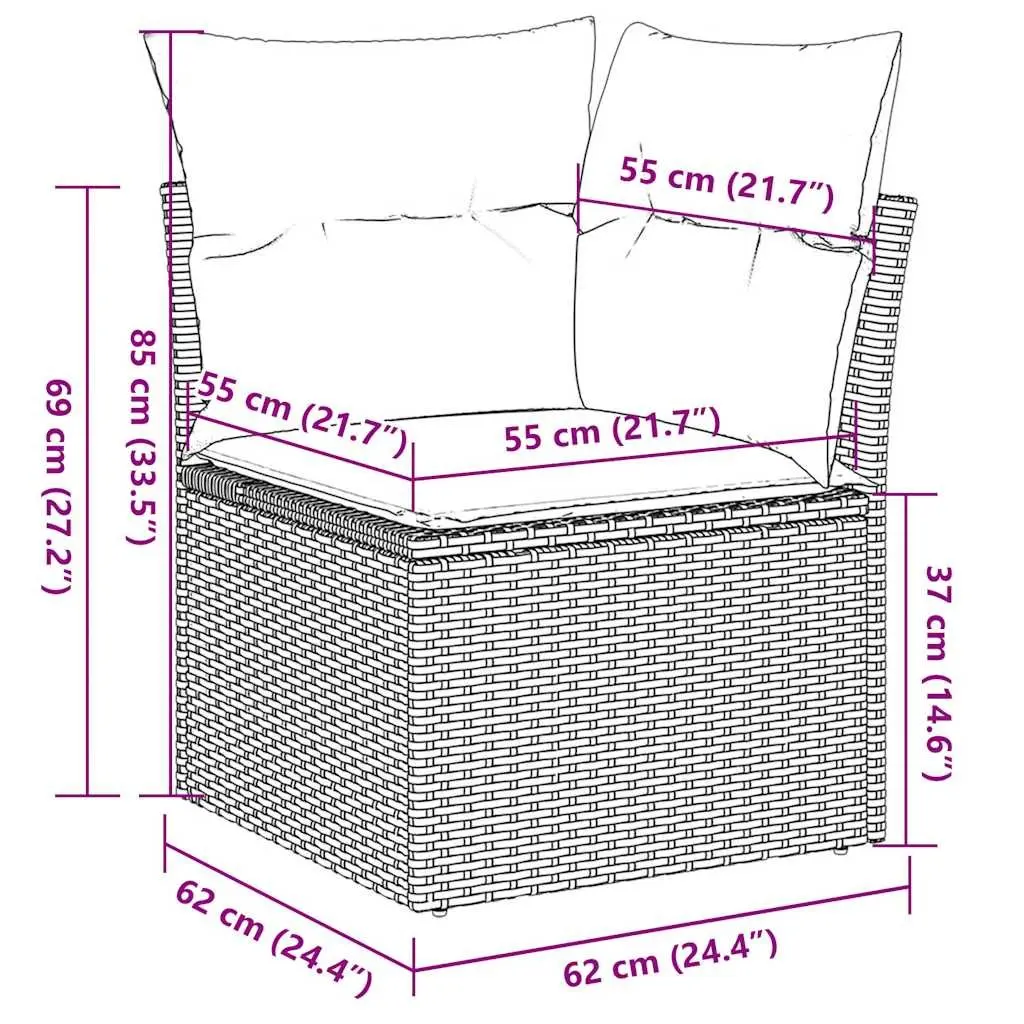 5 Piece Modular Garden Sofa Set in Black with Cushions