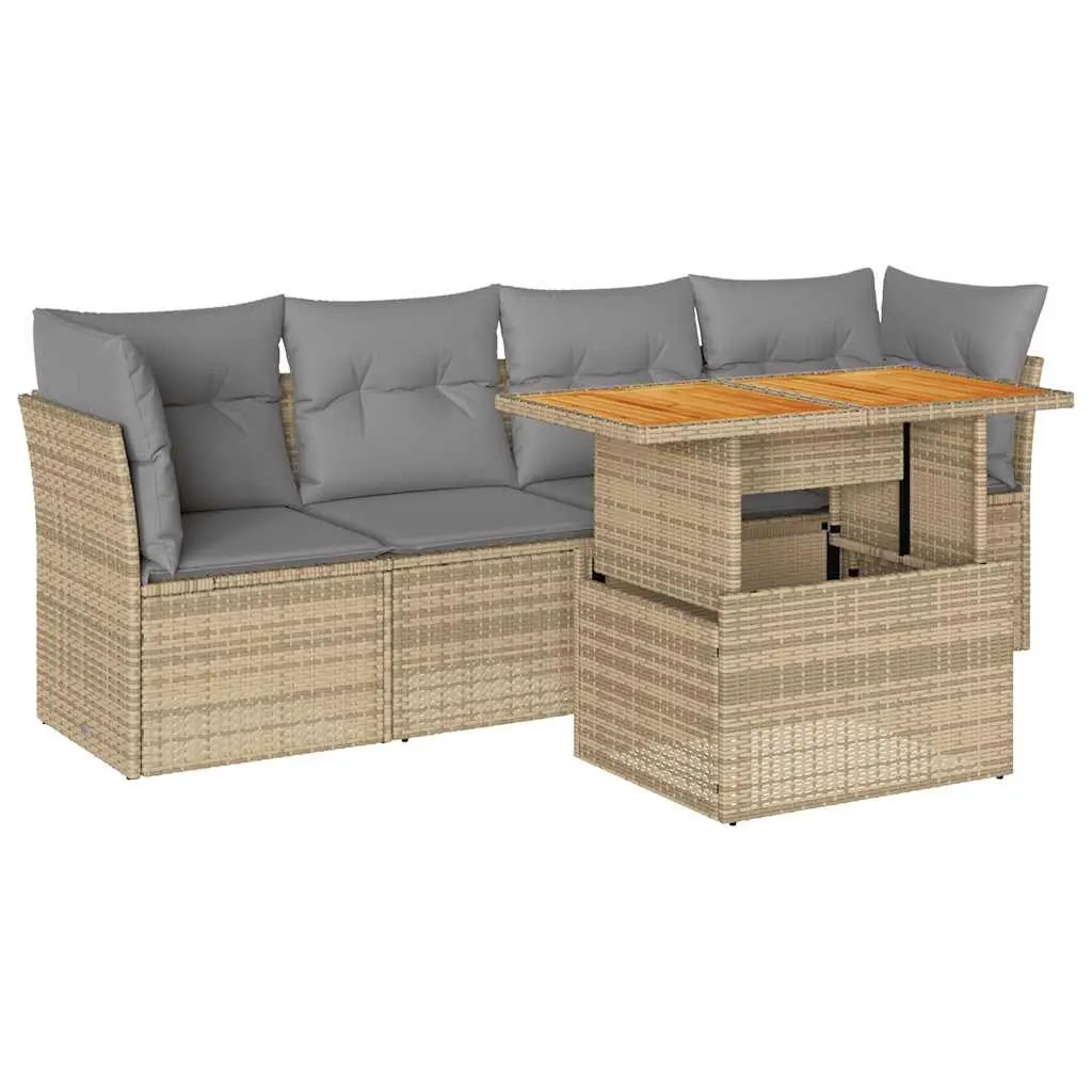 5 Piece Garden Sofa Set Beige Poly Rattan Outdoor Furniture Patio Seating