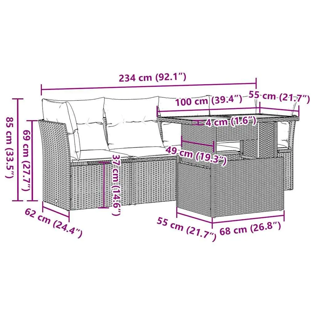 5 Piece Garden Sofa Set Beige Poly Rattan Outdoor Furniture Patio Seating