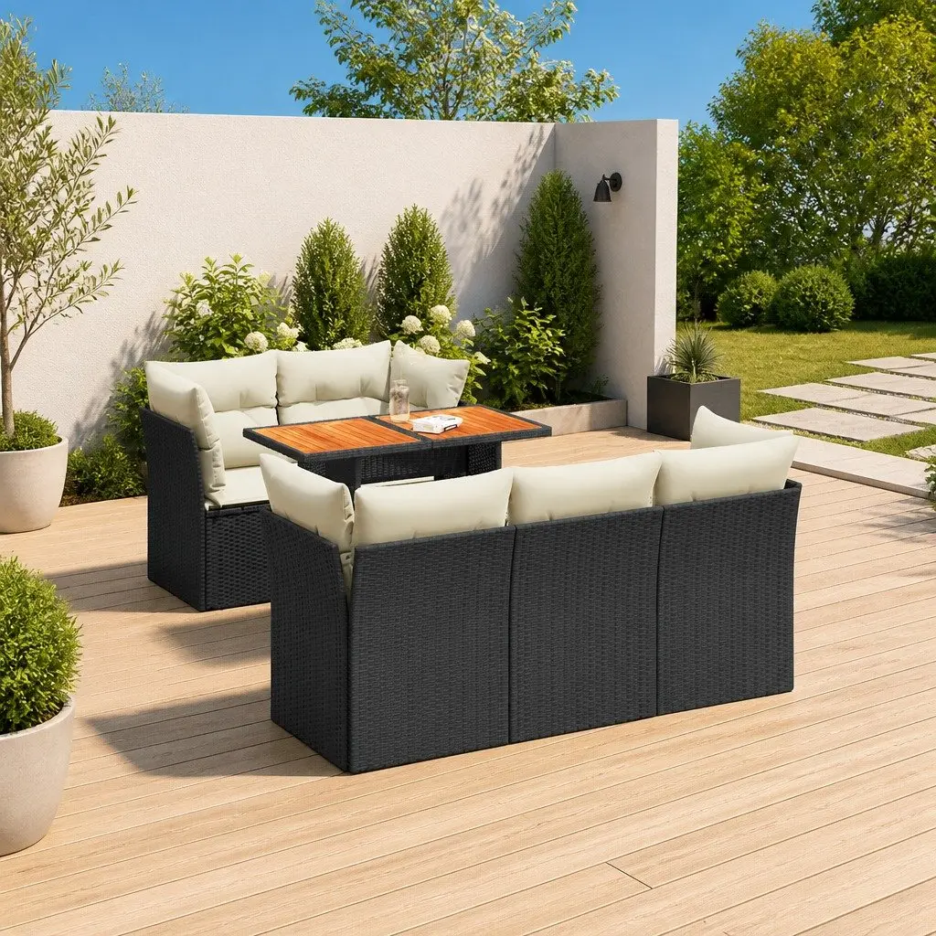 Garden Sofa Set 6 Piece Outdoor Furniture Patio Seating Black Poly Rattan