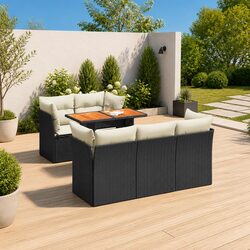 Garden Sofa Set 6 Piece Outdoor Furniture Patio Seating Black Poly Rattan