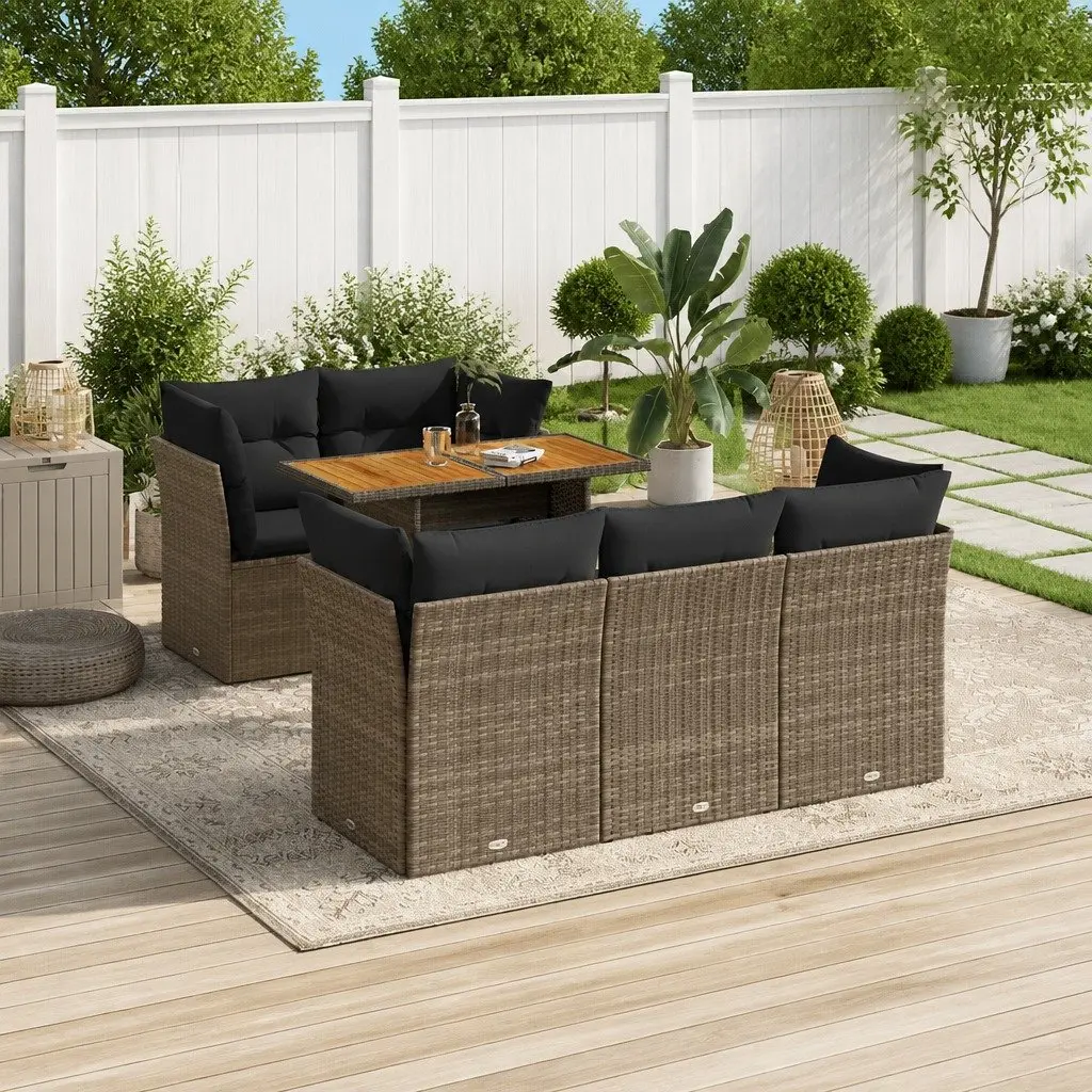 6-Piece Modular Grey Poly Rattan Sofa Set