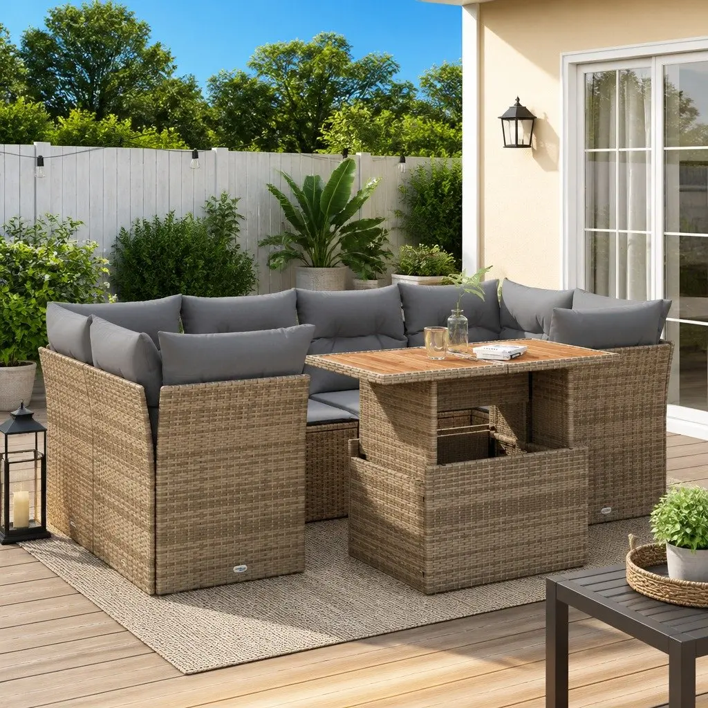 Garden Sofa Set 7-Piece with Adjustable Tabletop