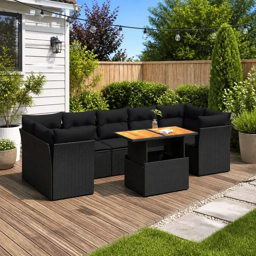 Garden Sofa Set Outdoor Furniture 8 Piece Black Poly Rattan Modular Patio