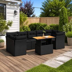 8-Piece Black PE Rattan Garden Sofa Set with Storage