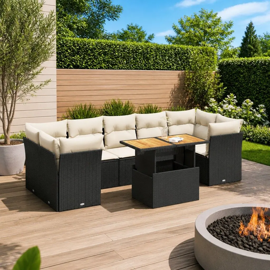 8 Piece Outdoor Black Rattan Sofa Set