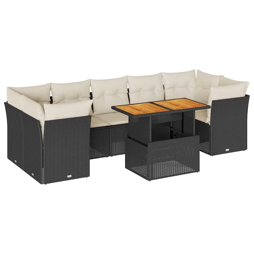 8 Piece Outdoor Black Rattan Sofa Set