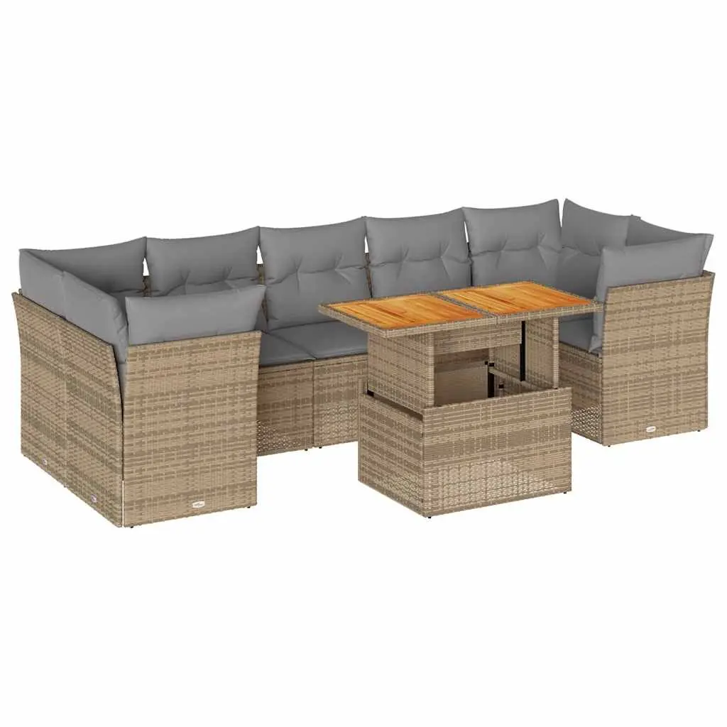 Garden Sofa Set 8 Piece Outdoor Furniture Patio Beige Poly Rattan Modular