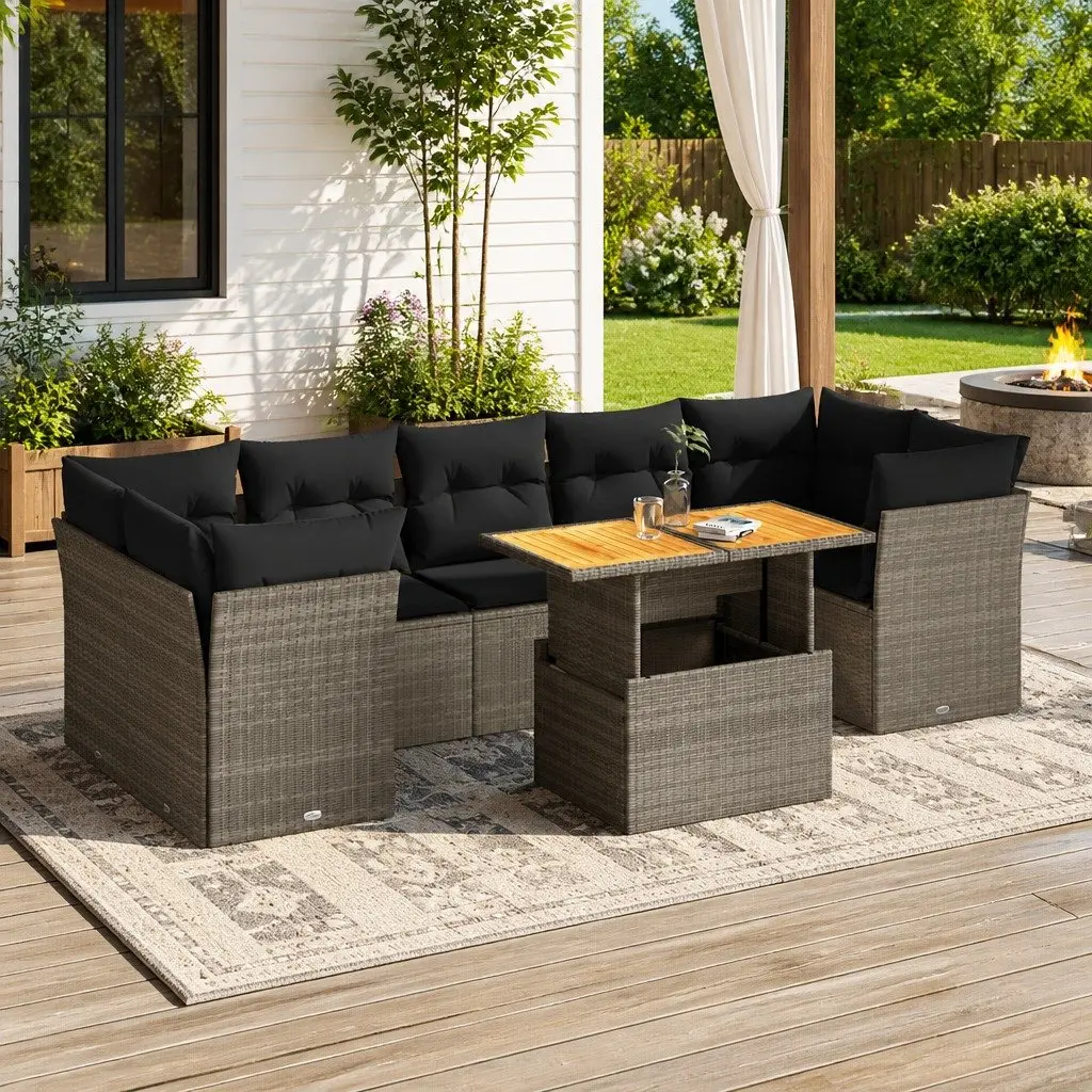 Garden Sofa Set Outdoor Furniture 8 Piece Grey Poly Rattan Modular Patio Seating