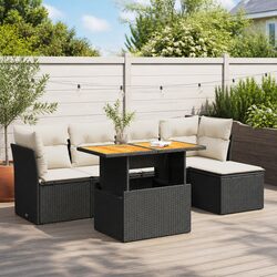 Black Poly Rattan Modular Sofa Set: 6-Piece Specs