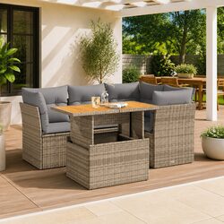 5-Piece Beige Poly Rattan Garden Sofa Set Specifications