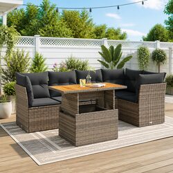 Garden Sofa Set 6 Piece Outdoor Furniture Patio Grey Poly Rattan with Cushions