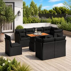 9-Piece Black Outdoor Sofa Set - PE Rattan Construction