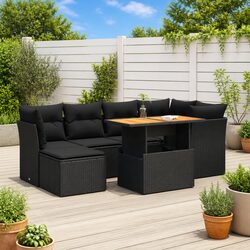 Garden Sofa Set 7 Piece Outdoor Furniture Patio Lounge Black Poly Rattan Modular
