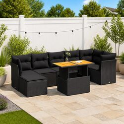 8-Piece Black Poly Rattan Sofa Set Details
