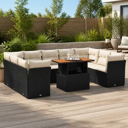 Garden Sofa Set 10 Piece Outdoor Furniture Modular Black Poly Rattan Patio