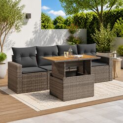 5-Piece Outdoor Sofa Set Specifications: Grey Poly Rattan