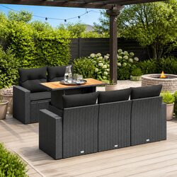 Black Modular 6-Piece Garden Sofa Set with Cushions