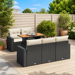 Garden Sofa Set 6 Piece Outdoor Furniture Black Poly Rattan Modular Patio