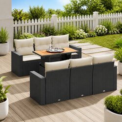 7 Piece Modular Black Poly Rattan Garden Sofa Dimensions