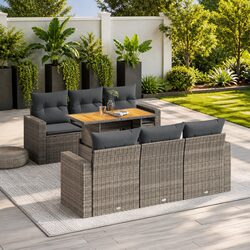 7-Piece Modular Grey Rattan Garden Sofa Set Specs