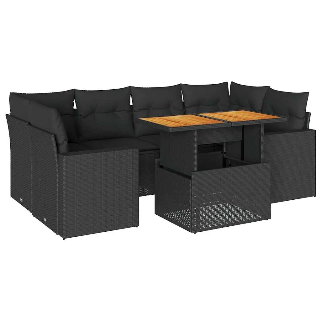 Outdoor Garden Sofa Set 7 Piece Poly Rattan Patio Furniture with Cushions Black