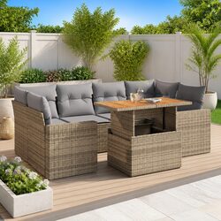 7 Piece Garden Sofa Set Specifications – Beige Poly Rattan