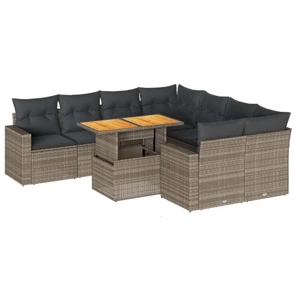 Garden Sofa Set 9 Piece Outdoor Furniture Grey Poly Rattan Patio Lounge Modular