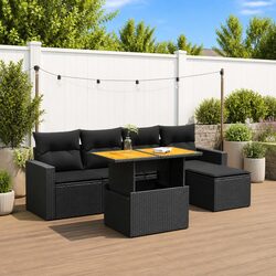6 Piece Garden Sofa Set Outdoor Furniture Black PE Rattan Patio Lounge with
