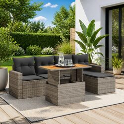Garden Sofa Set 6 Piece Outdoor Furniture Patio Lounge Grey Poly Rattan Modular