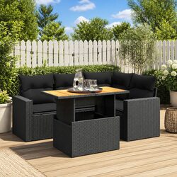 5 Piece Garden Sofa Set - Modular Design, Black Rattan