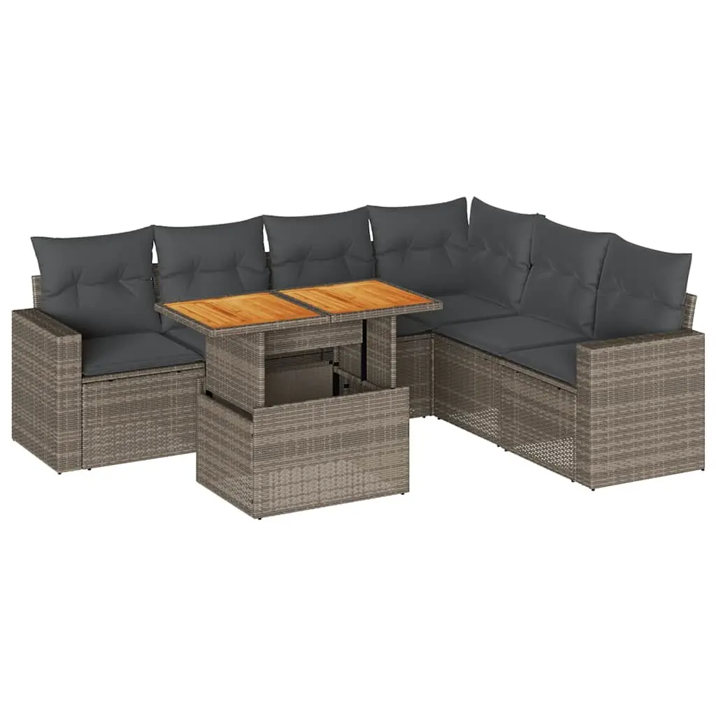 Garden Sofa Set 7 Piece Outdoor Furniture Grey Poly Rattan Patio Lounge with