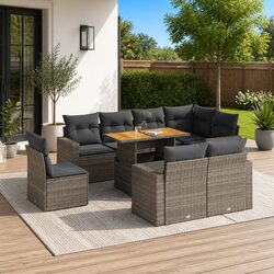 9 Piece Outdoor Garden Sofa Set with Cushions and Storage