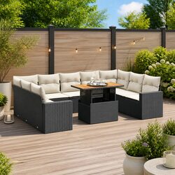 10-Piece Black Outdoor Sofa Set with PE Rattan