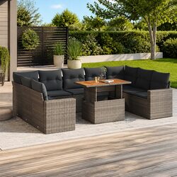 10-Piece Garden Sofa Set Specifications - Grey with Cushions