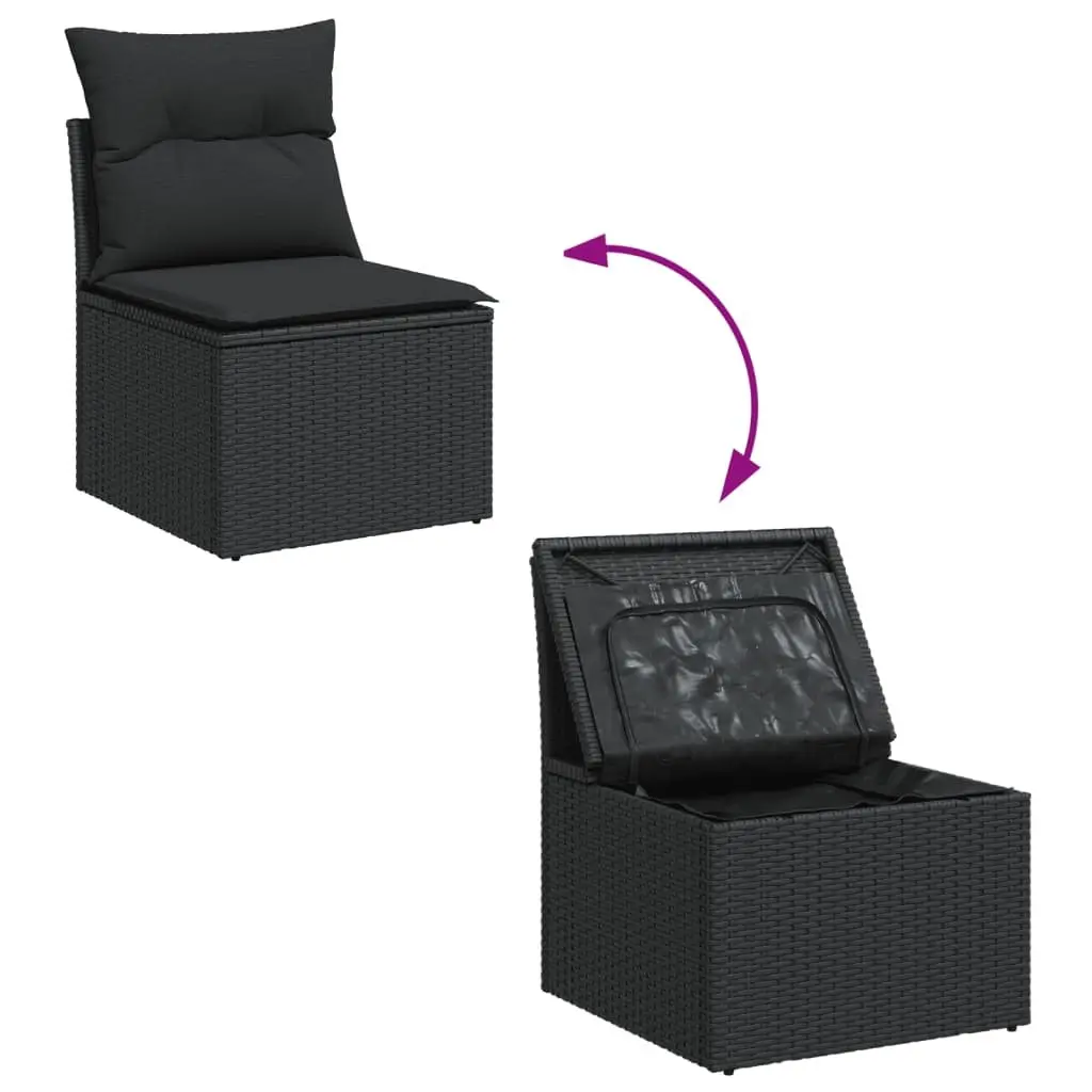 Garden Sofa Set 6 Piece Outdoor Furniture Black Poly Rattan Modular Patio