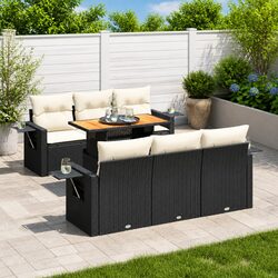 7 Piece Outdoor Sofa Set: Black Poly Rattan Furniture