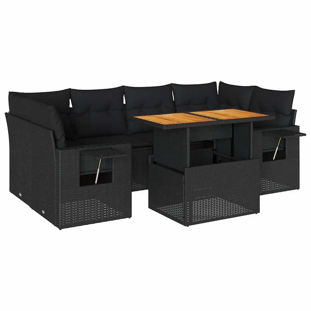 7 Piece Garden Sofa Set for Patio Outdoor Furniture Black Poly Rattan
